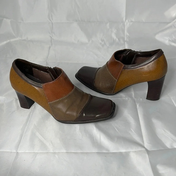 5/$25 Y2K Brown Patchwork Booties Faux Leather Square Toe Size 7.5 *As Is* - Picture 11 of 11